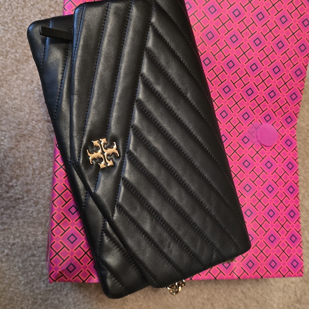 Tory Burch Black Quilted Leather Clutch